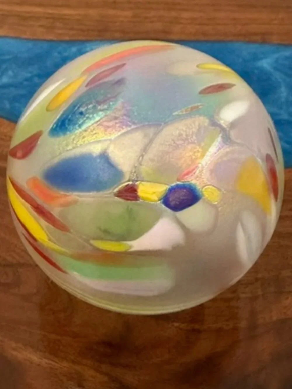 Artisan Hand Blown Multicolor Rainbow Splatter Pulled Swirl Glass Ball Ornament